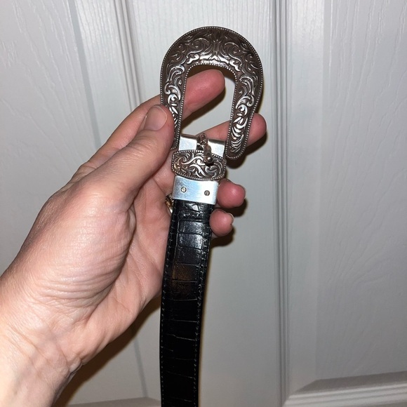 Coldwater Creek Vintage Coastal Cowgirl Silver and Black Leather Belt XL - Picture 2 of 4